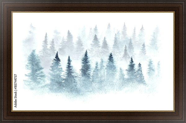 Постер Зимний лес в тумане с типом исполнения На холсте в раме в багетной раме 1.023.151