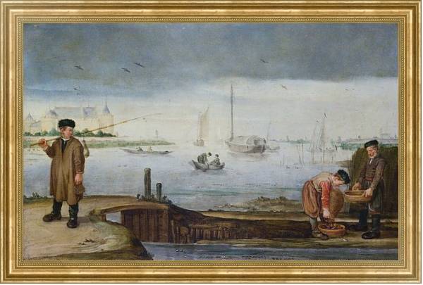 Постер Рыбак рядом с Замком Муйден с типом исполнения На холсте в раме в багетной раме NA033.1.051