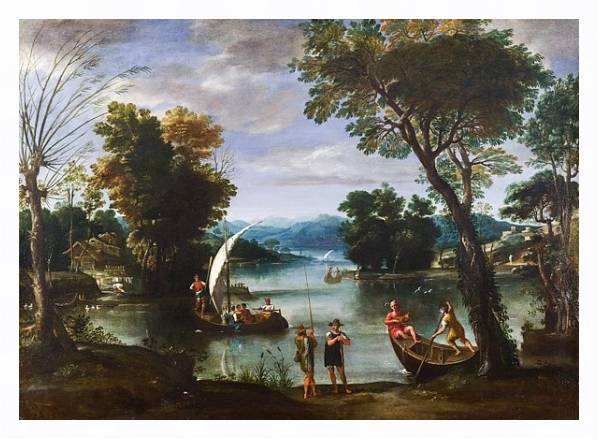 Постер Пейзаж с рекой и лодками с типом исполнения На холсте в раме в багетной раме 221-03