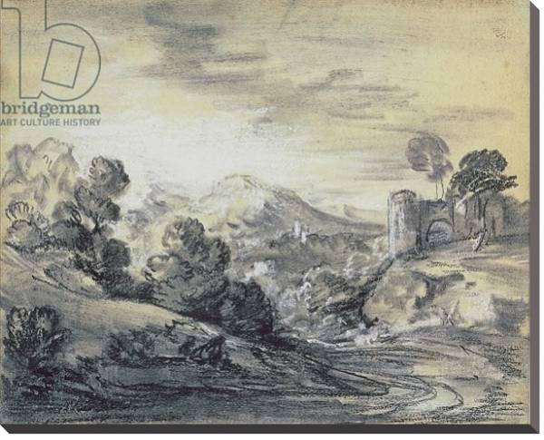 Постер Wooded Landscape with Castle, c.1785-88 с типом исполнения На холсте без рамы