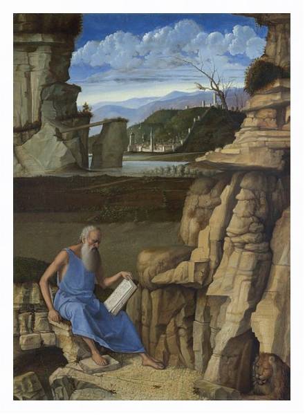 Постер Святой Жером, читающий на природе с типом исполнения На холсте в раме в багетной раме 221-03