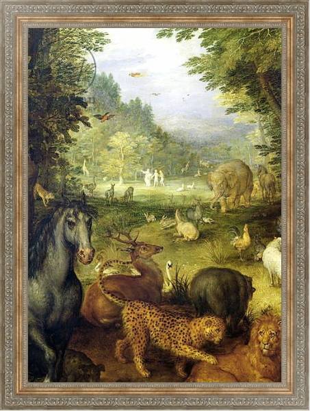 Постер Earth, or The Earthly Paradise, detail of animals, 1607-08 с типом исполнения На холсте в раме в багетной раме 484.M48.310