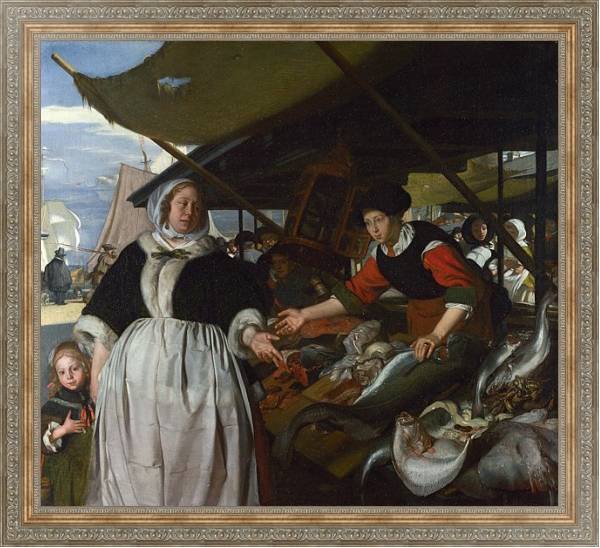 Постер Адриана ван Хьюсден с дочерью на рыбном рынке с типом исполнения На холсте в раме в багетной раме 484.M48.310