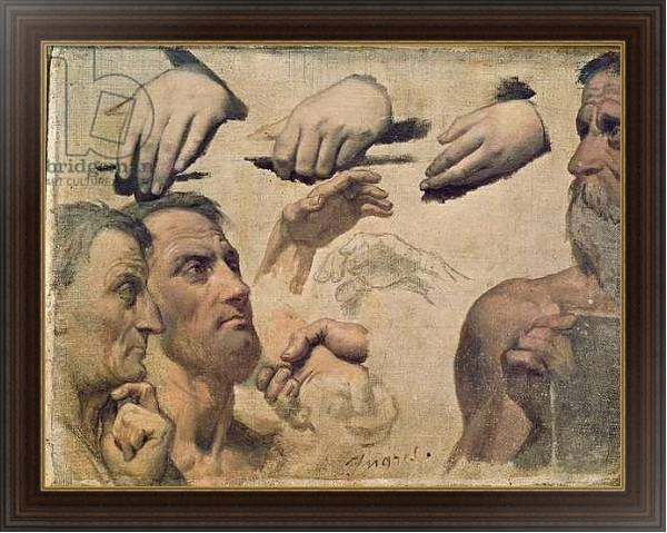 Постер Study of Heads and Hands for the Apotheosis of Homer с типом исполнения На холсте в раме в багетной раме 1.023.151