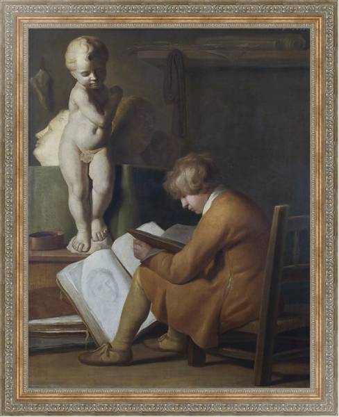 Постер Сидящий и рисующий мальчик с типом исполнения На холсте в раме в багетной раме 484.M48.310