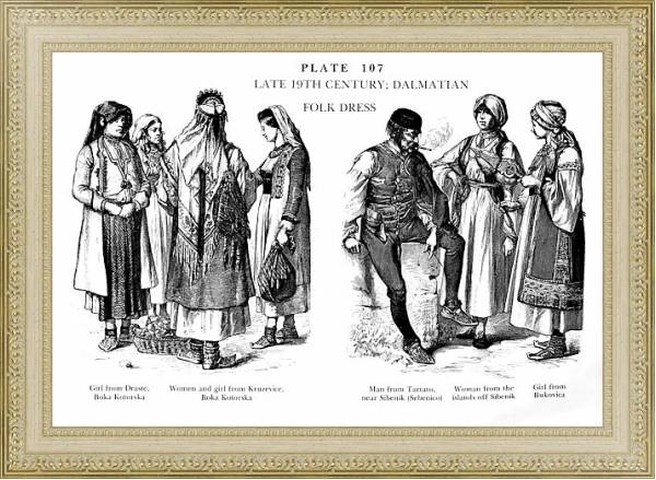 Постер Fin XIXè Siècle, Habits Traditionnels des Dalmates, late 19Th Century, Dalmatian Folk Dress 2 с типом исполнения Акварель в раме в багетной раме 484.M48.725