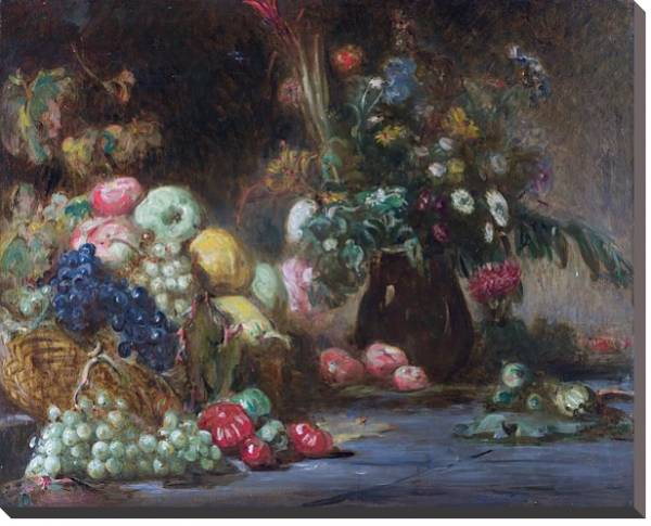 Постер Натюрморт с фруктами и цветами с типом исполнения На холсте без рамы