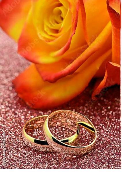 Постер Золотые кольца и роза с типом исполнения На холсте без рамы