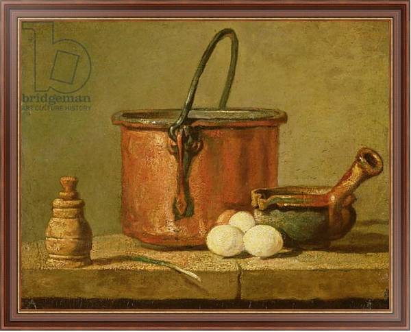Постер Still Life of Cooking Utensils, Cauldron, Frying Pan and Eggs с типом исполнения На холсте в раме в багетной раме 35-M719P-83