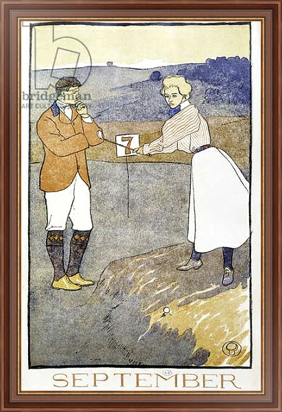 Постер Couple Playing Golf - in “” Golf Calendar”” by Edward Penfield, 1899 с типом исполнения На холсте в раме в багетной раме 35-M719P-83