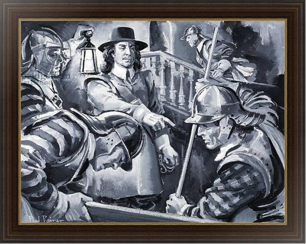 Постер Oliver Cromwell and his Roundheads search a house for Royalists с типом исполнения На холсте в раме в багетной раме 1.023.151