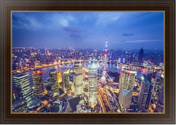 Постер Китай, Шанхай. Вид с птичьего полета #1 с типом исполнения На холсте в раме в багетной раме 1.023.151