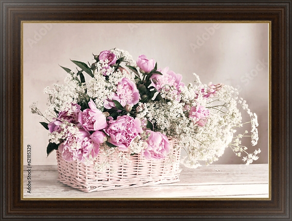Постер Розовые пионы в корзине №4 с типом исполнения На холсте в раме в багетной раме 1.023.151