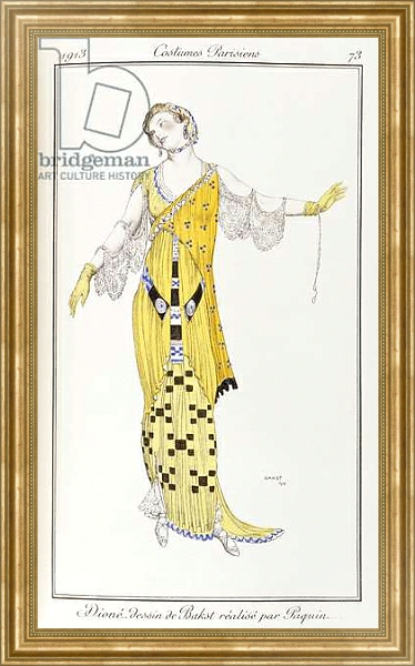 Постер Parisian clothing: Dione-drawing by Bakst executed by Paquin, 1913 с типом исполнения На холсте в раме в багетной раме NA033.1.051