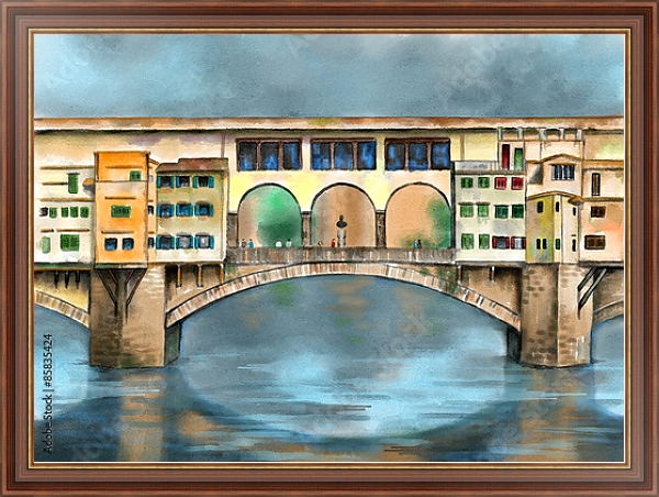 Постер Старый мост Флоренции с типом исполнения На холсте в раме в багетной раме 35-M719P-83