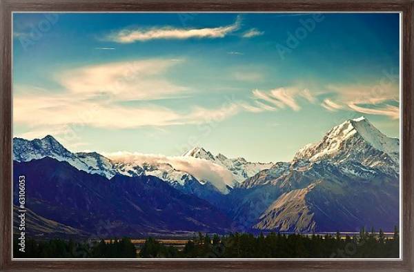 Постер Новая Зеландия, горы Кука с типом исполнения На холсте в раме в багетной раме 221-02