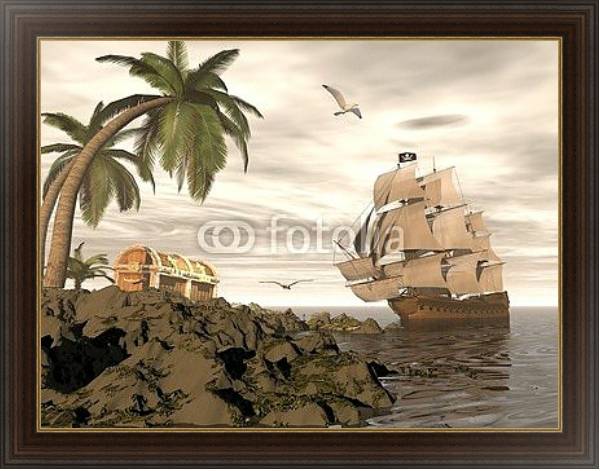 Постер Пиратский корабль с типом исполнения На холсте в раме в багетной раме 1.023.151