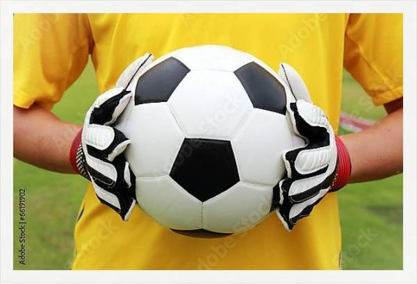 Постер Футболист в желтой футболке с мячом с типом исполнения На холсте в раме в багетной раме 1727.7010