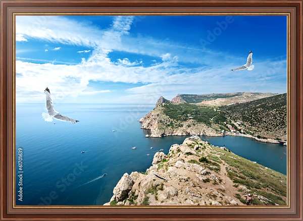 Постер Крым, чайки над морем с типом исполнения На холсте в раме в багетной раме 35-M719P-83