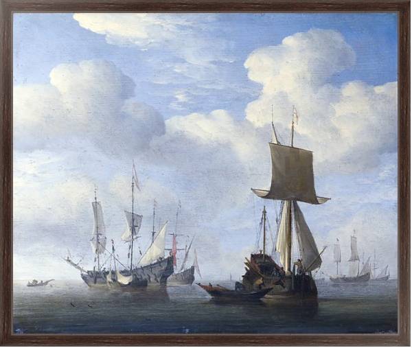 Постер Английский и голландский корабль на приколе с типом исполнения На холсте в раме в багетной раме 221-02