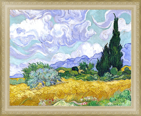 Постер Пшеничное поле с кипарисами с типом исполнения На холсте в раме в багетной раме 484.M48.725