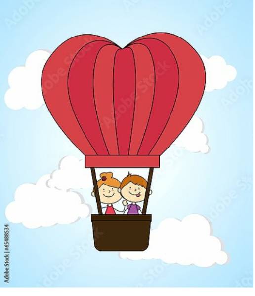 Постер Дети на воздушном шаре с типом исполнения На холсте без рамы