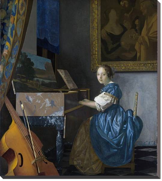 Постер Молодая женщина у клавесина с типом исполнения На холсте без рамы