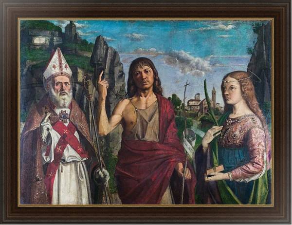 Постер Святой Зено, Иоанн Креститель и женщина-мученик с типом исполнения На холсте в раме в багетной раме 1.023.151