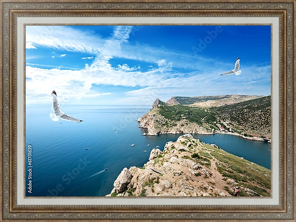 Постер Крым, чайки над морем с типом исполнения На холсте в раме в багетной раме 595.M52.330