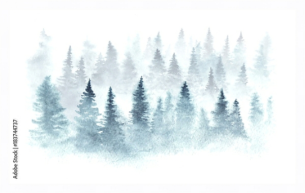 Постер Зимний лес в тумане с типом исполнения На холсте в раме в багетной раме 221-03