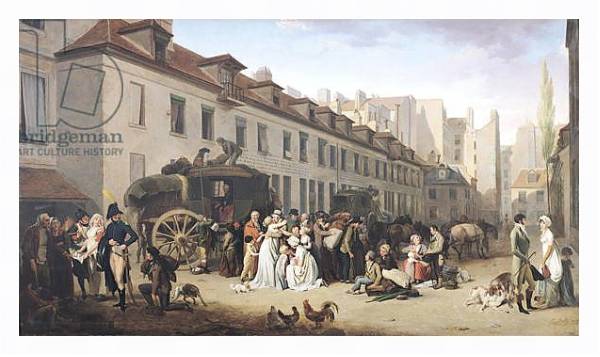 Постер The Arrival of a Stagecoach at the Terminus, rue Notre-Dame-des-Victoires, Paris, 1803 с типом исполнения На холсте в раме в багетной раме 221-03