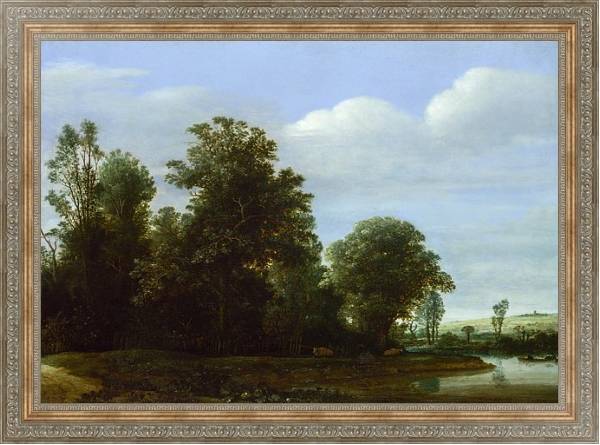 Постер Пейзаж с рекой у леса с типом исполнения На холсте в раме в багетной раме 484.M48.310