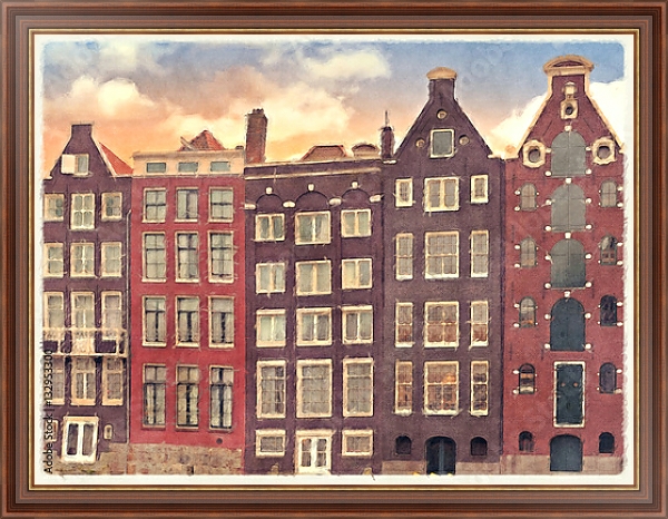 Постер Торговые дома Амстердама с типом исполнения На холсте в раме в багетной раме 35-M719P-83