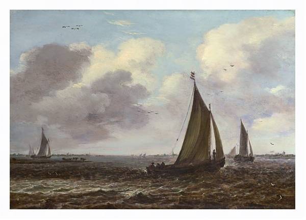 Постер Весельные корабли на ветренной реке с типом исполнения На холсте в раме в багетной раме 221-03