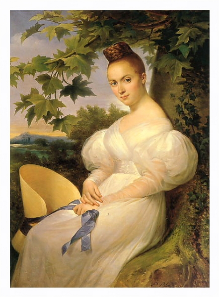 Постер Портрет женщины, сидящей рядом с деревом с типом исполнения На холсте в раме в багетной раме 221-03