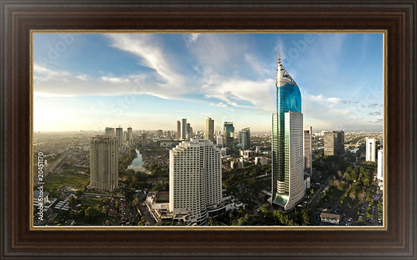 Постер Индонезия, Джакарта. Небоскребы с типом исполнения На холсте в раме в багетной раме 1.023.151