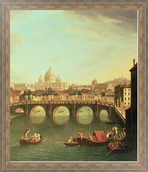 Постер A View of Rome with the Bridge and Castel St. Angelo by the Tiber с типом исполнения На холсте в раме в багетной раме 221-01