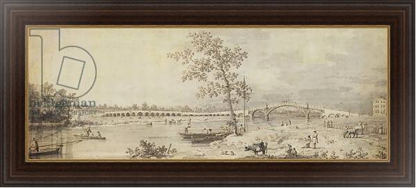 Постер Old Walton Bridge seen from the Middlesex Shore, 1755 с типом исполнения На холсте в раме в багетной раме 1.023.151