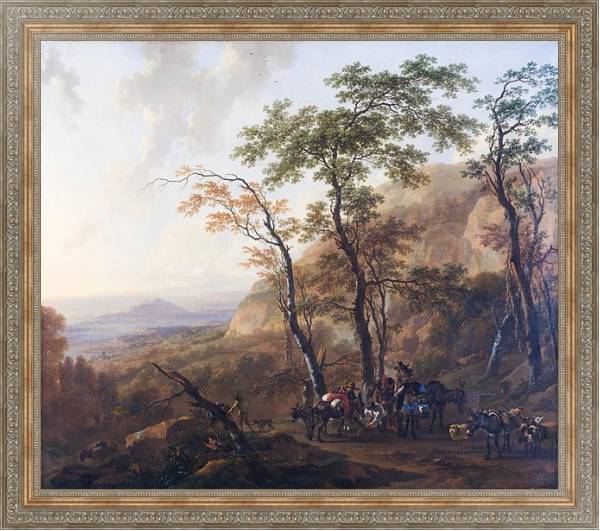 Постер Горный пейзаж с погонщиком с типом исполнения На холсте в раме в багетной раме 484.M48.310
