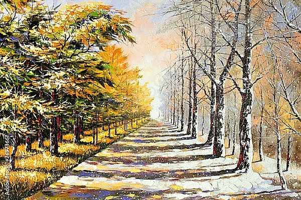Постер Аллегория на тему зима-осень с типом исполнения На холсте без рамы
