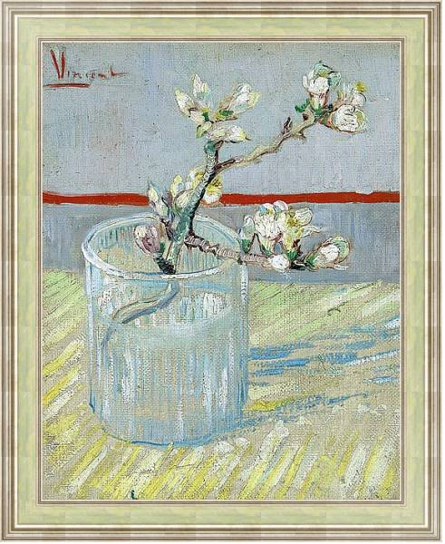 Постер Ветвь цветущего миндаля в вазе с типом исполнения На холсте в раме в багетной раме NA053.0.113