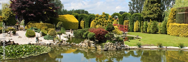 Постер Японский сад с прудом с типом исполнения На холсте без рамы