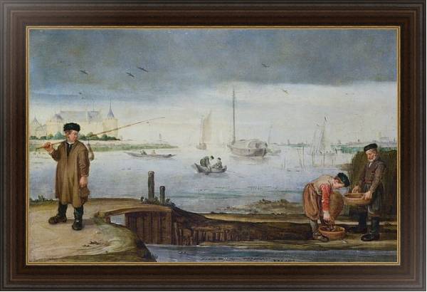 Постер Рыбак рядом с Замком Муйден с типом исполнения На холсте в раме в багетной раме 1.023.151