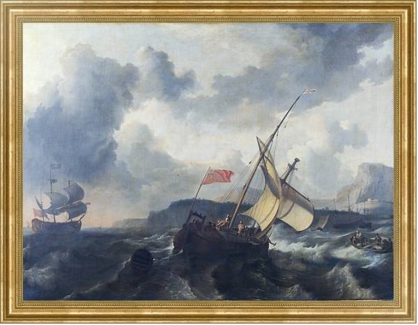 Постер Английское судно в бурном море с типом исполнения На холсте в раме в багетной раме NA033.1.051