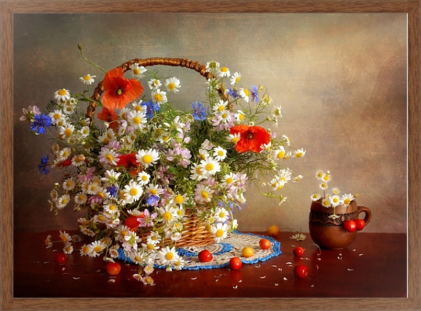 Постер Корзина с цветами с типом исполнения На холсте в раме в багетной раме 1727.4310