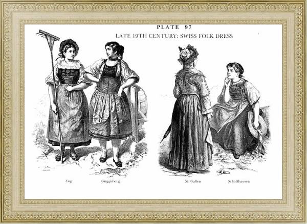 Постер Fin du XIXè Siècle, Habits tradionnels Suisses,Late 19Th Century, Swiss Folk Dress 2 с типом исполнения Акварель в раме в багетной раме 484.M48.725