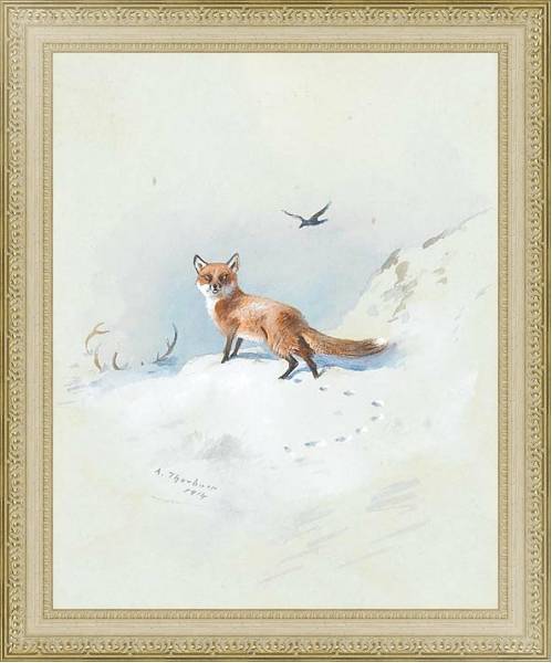 Постер A fox darting through the snow с типом исполнения Акварель в раме в багетной раме 484.M48.725