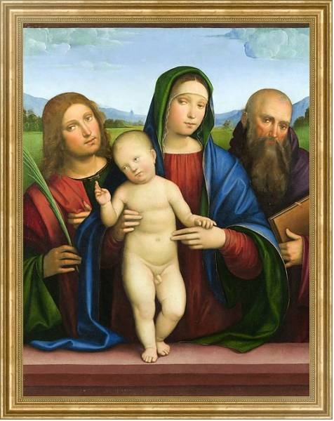 Постер Дева Мария с младенцем и двумя Ангелами 1 с типом исполнения На холсте в раме в багетной раме NA033.1.051