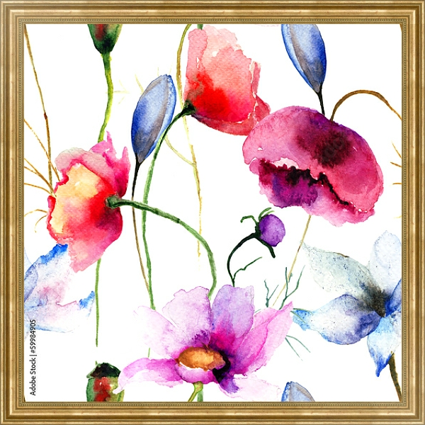 Постер Акварель. Дикие цветы 2 с типом исполнения На холсте в раме в багетной раме NA033.1.051