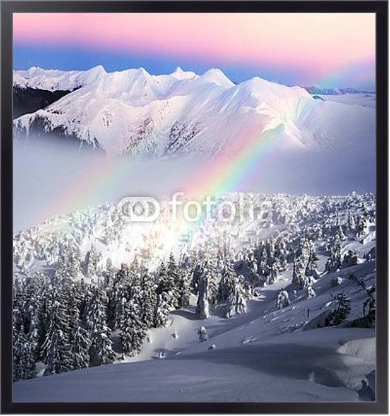 Постер Радуга в снежных горах с типом исполнения На холсте в раме в багетной раме 221-01